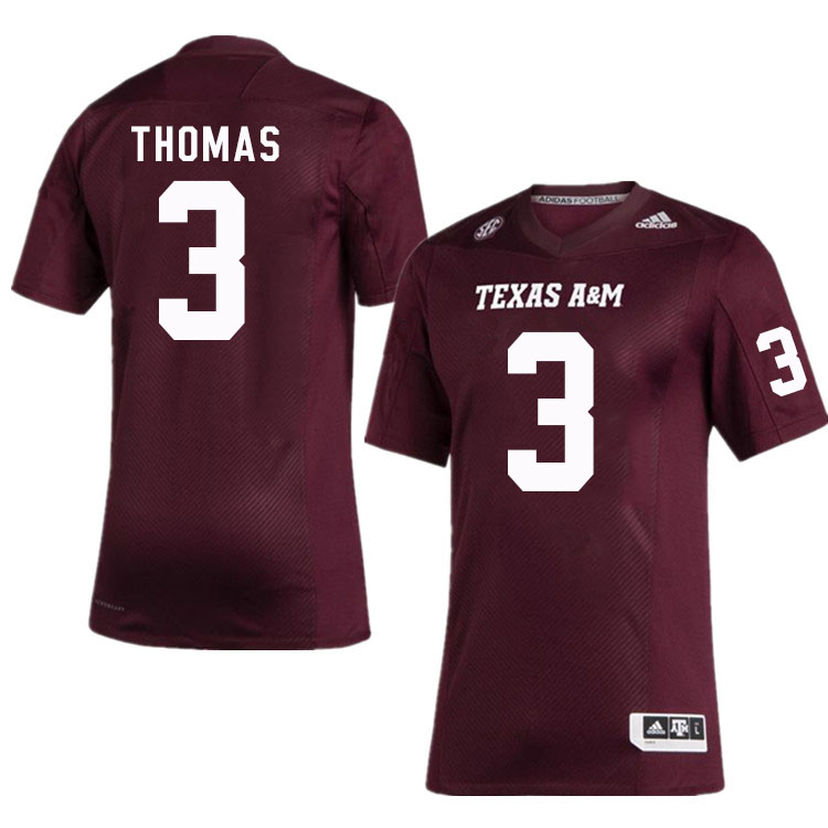 Men #3 Noah Thomas Texas A&M Aggies College Football Jerseys Stitched Sale-Maroon